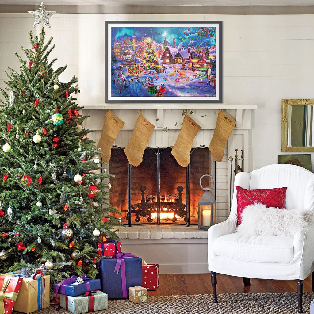 Lavievert 1000-Piece Wooden Jigsaw Puzzle – Christmas Tree, Snowman, Deer & Presents on Snowy Eve