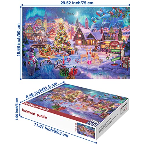Lavievert 1000-Piece Wooden Jigsaw Puzzle – Christmas Tree, Snowman, Deer & Presents on Snowy Eve