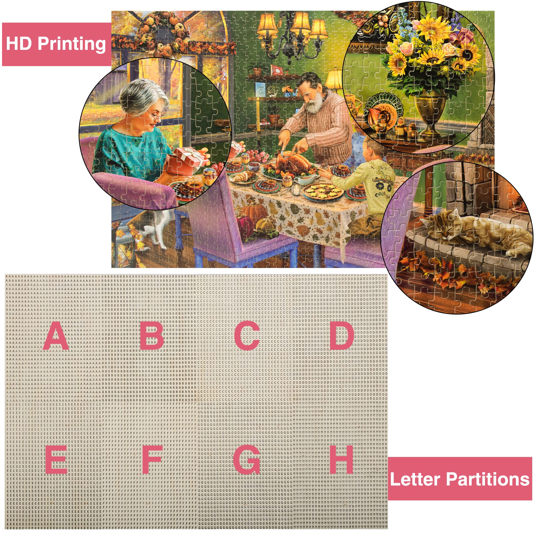 Lavievert 1000-Piece Wooden Jigsaw Puzzle: Thanksgiving Dinner – Turkey, Pumpkin Pie