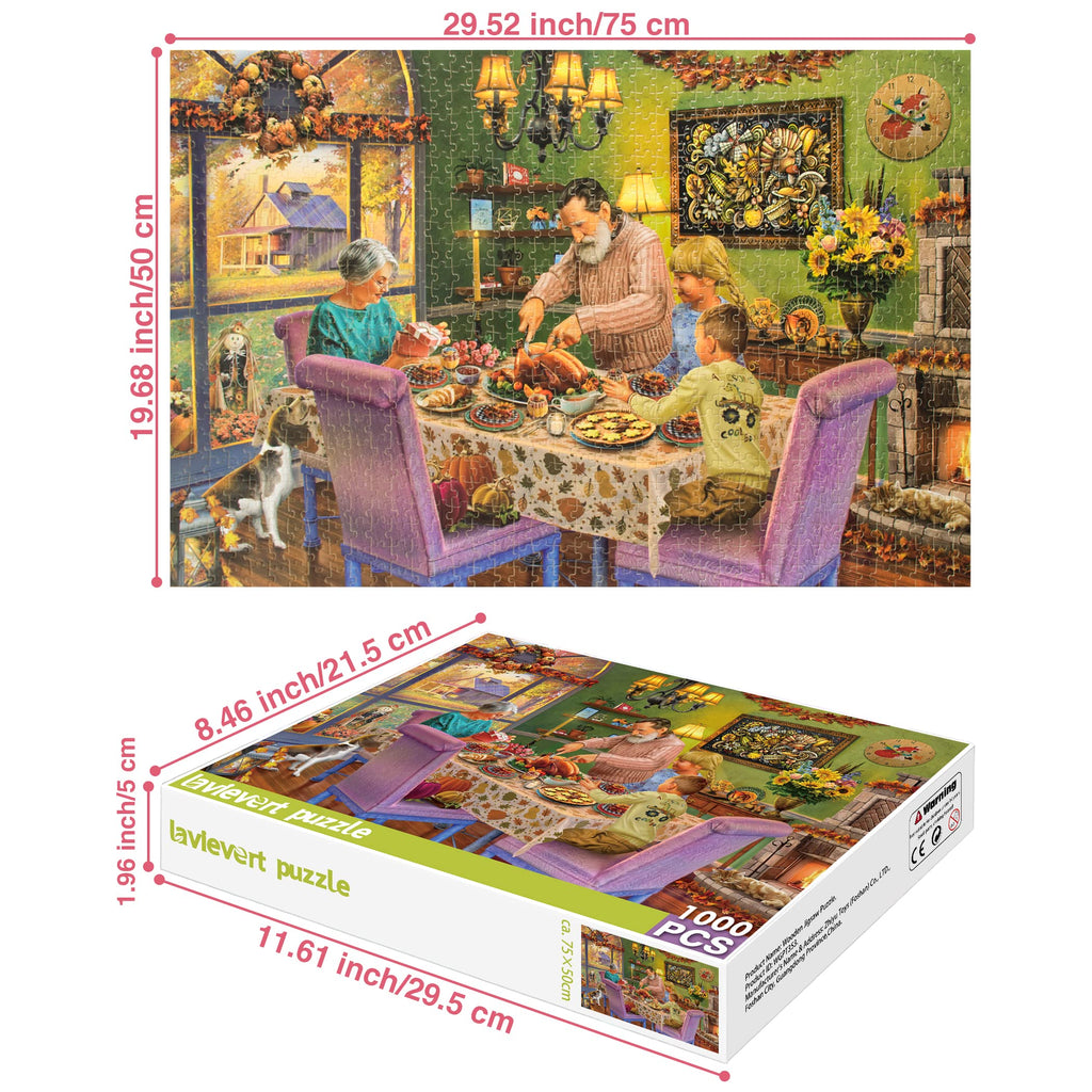 Lavievert 1000-Piece Wooden Jigsaw Puzzle: Thanksgiving Dinner – Turkey, Pumpkin Pie