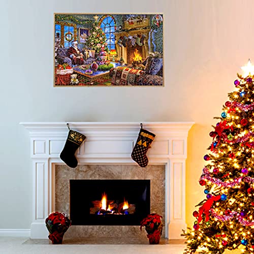 Lavievert Wooden Jigsaw Puzzle 1000 Piece – Santa, Fireplace & Christmas Tree Scene for Adults