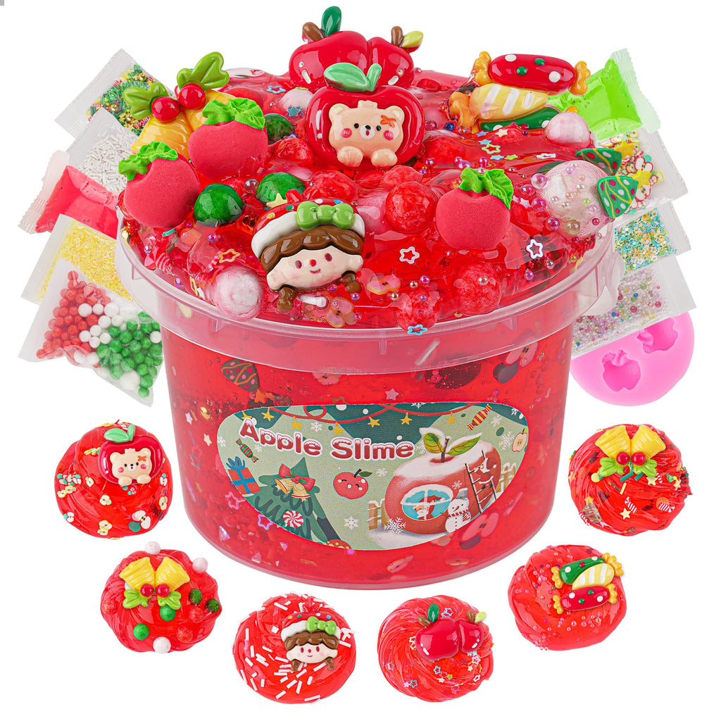 LAWOHO 300ml Apple Clear Slime Kit with Clay and 10 Add-Ins – Non-Stick DIY Slime for Kids Party Favors