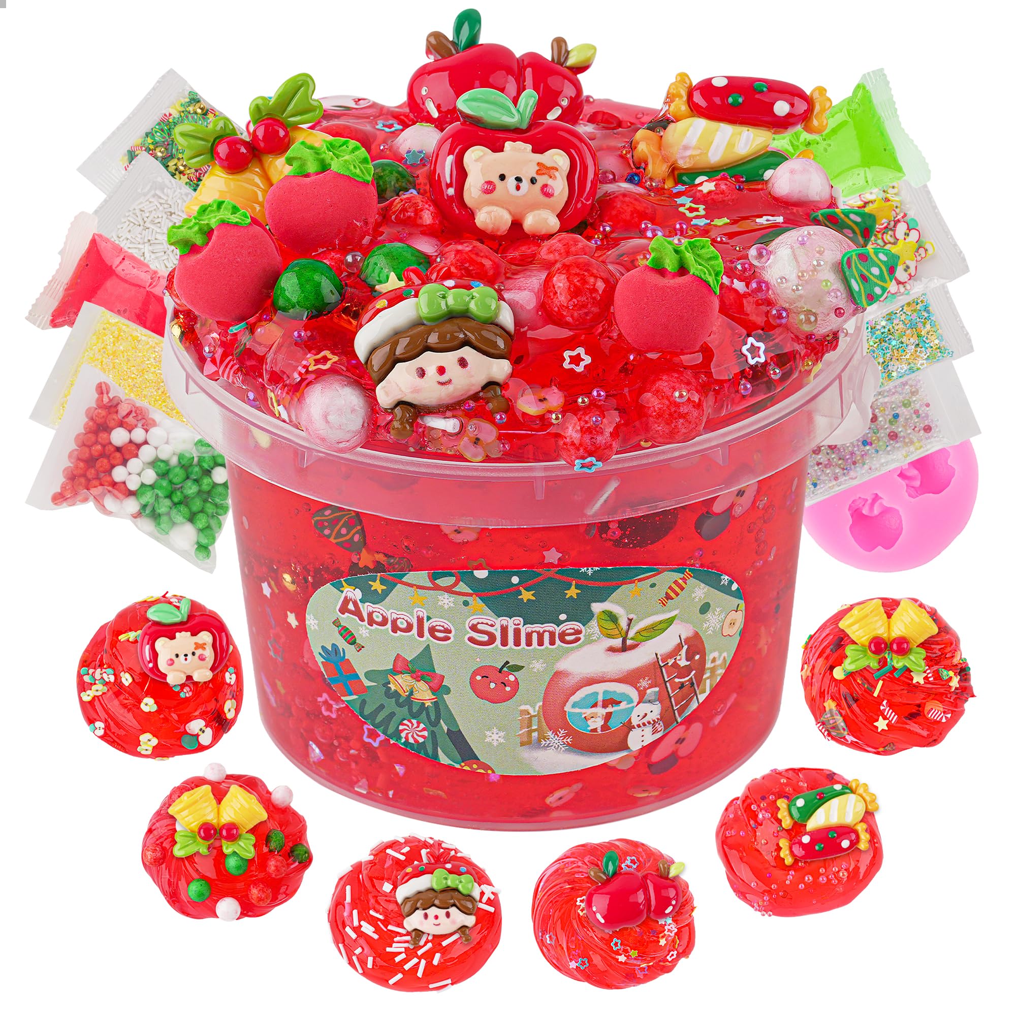LAWOHO 300ml Apple Clear Slime Kit with Clay and 10 Add-Ins – Non-Stick DIY Slime for Kids Party Favors