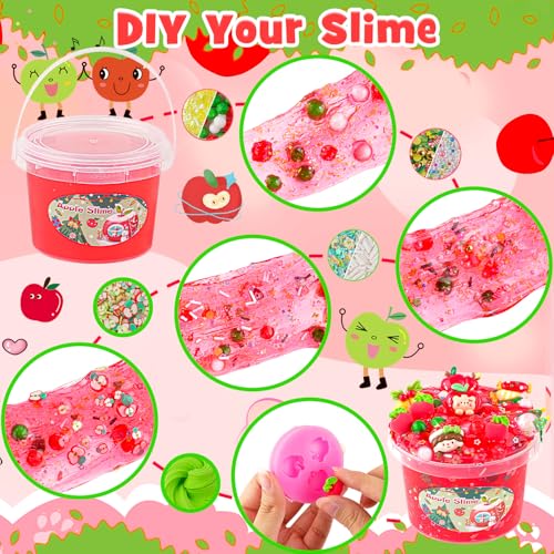 LAWOHO 300ml Apple Clear Slime Kit with Clay and 10 Add-Ins – Non-Stick DIY Slime for Kids Party Favors