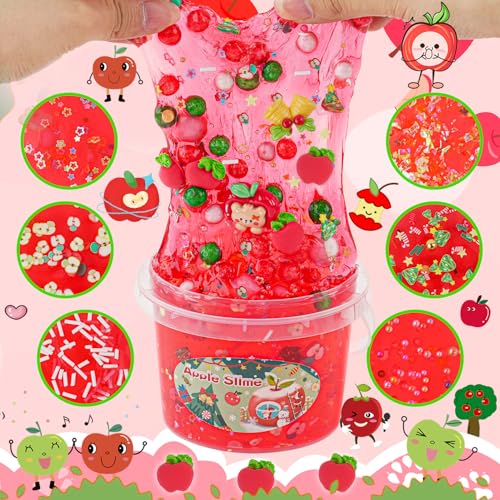 LAWOHO 300ml Apple Clear Slime Kit with Clay and 10 Add-Ins – Non-Stick DIY Slime for Kids Party Favors