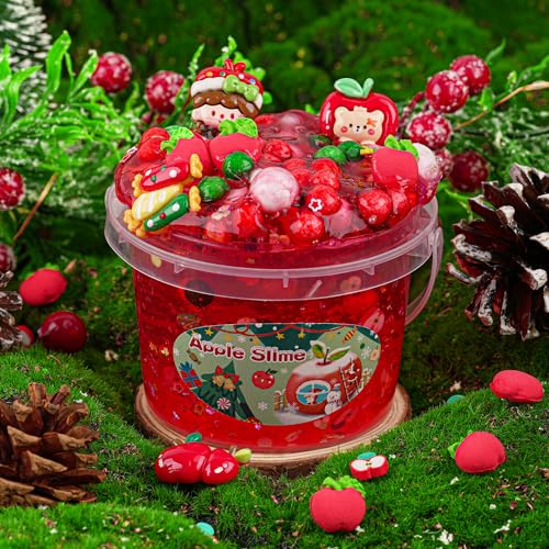 LAWOHO 300ml Apple Clear Slime Kit with Clay and 10 Add-Ins – Non-Stick DIY Slime for Kids Party Favors