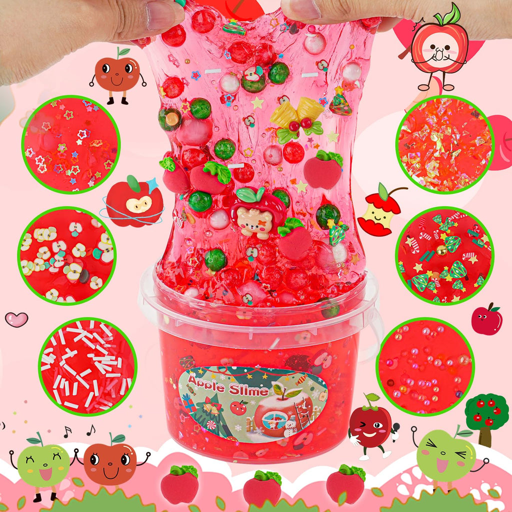LAWOHO 300ml Apple Clear Slime Kit with Clay and 10 Add-Ins – Non-Stick DIY Slime for Kids Party Favors
