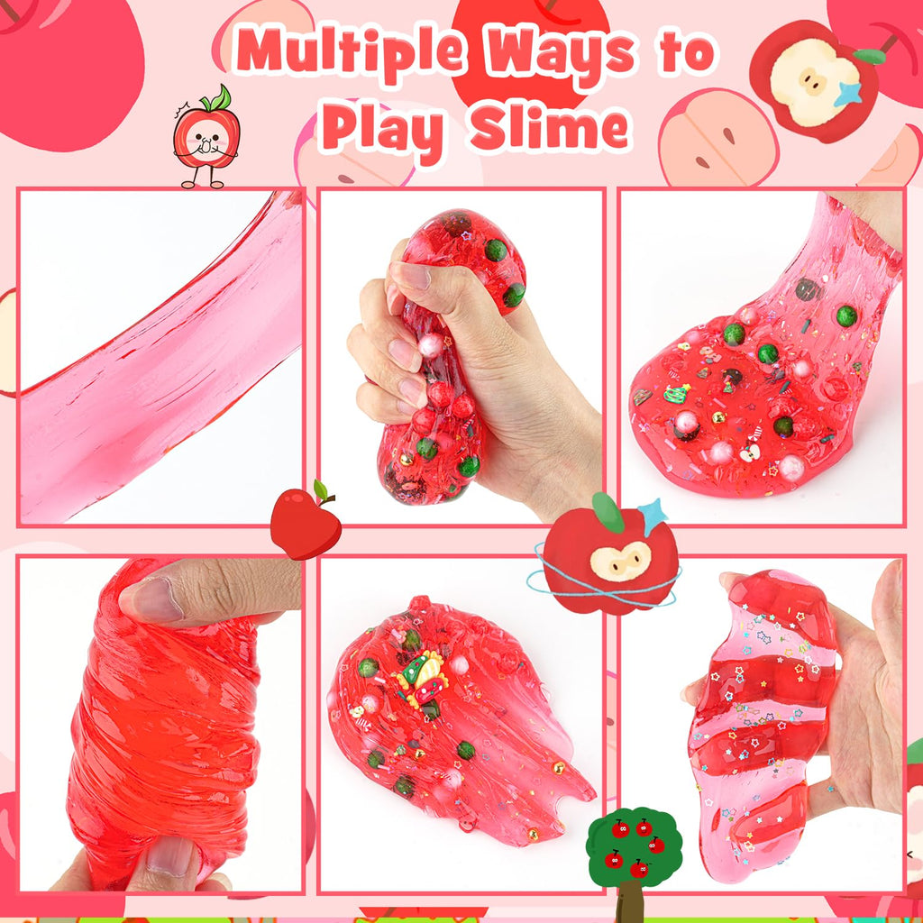 LAWOHO 300ml Apple Clear Slime Kit with Clay and 10 Add-Ins – Non-Stick DIY Slime for Kids Party Favors