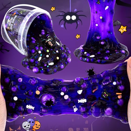 LAWOHO 300ml Black Cat Slime Kit – Dark Purple Clear Slime with Clay, Add-Ins, and Charms for DIY Butter Slime