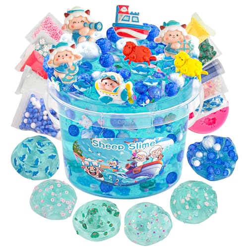 LAWOHO 300ml Ocean Clear Slime Kit with Clay and 11 Add-Ins for Kids