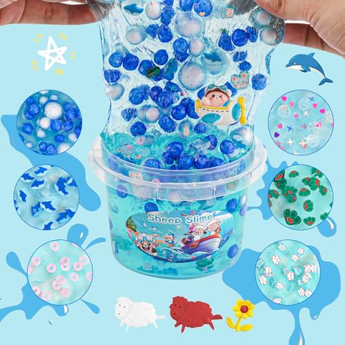 LAWOHO 300ml Ocean Clear Slime Kit with Clay and 11 Add-Ins for Kids
