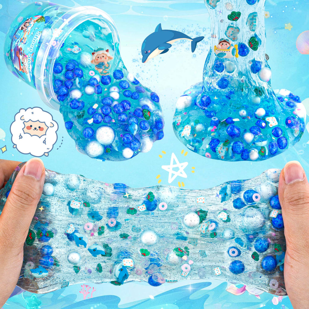 LAWOHO 300ml Ocean Clear Slime Kit with Clay and 11 Add-Ins for Kids