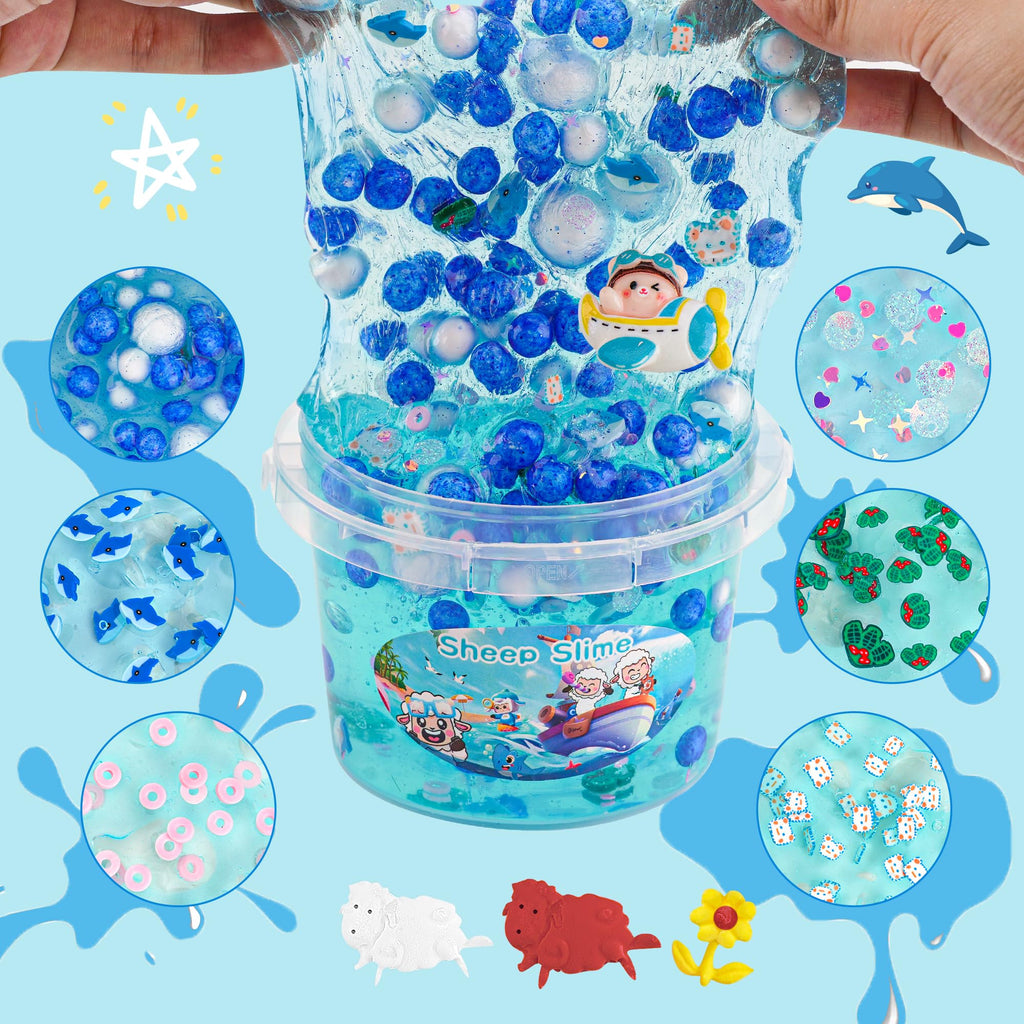 LAWOHO 300ml Ocean Clear Slime Kit with Clay and 11 Add-Ins for Kids