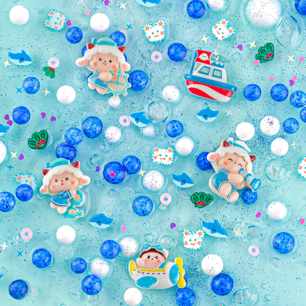 LAWOHO 300ml Ocean Clear Slime Kit with Clay and 11 Add-Ins for Kids