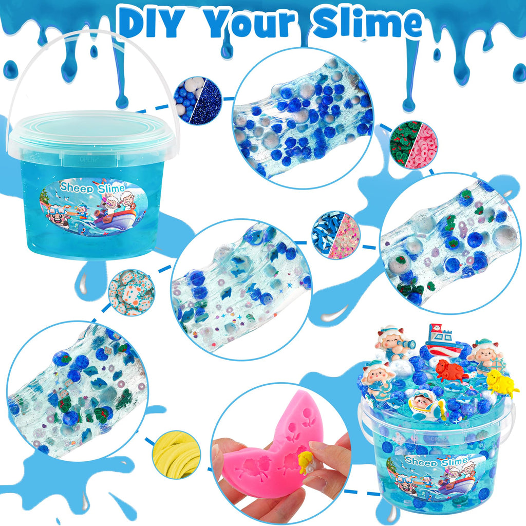 LAWOHO 300ml Ocean Clear Slime Kit with Clay and 11 Add-Ins for Kids