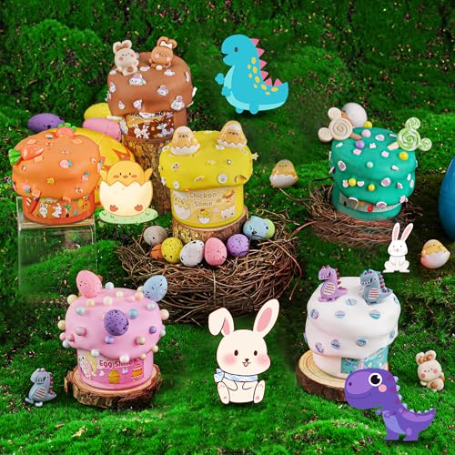 LAWOHO Butter Slime Kit - 6 Prefilled Easter Eggs with 360ml of Non-Stick Slime & Charms