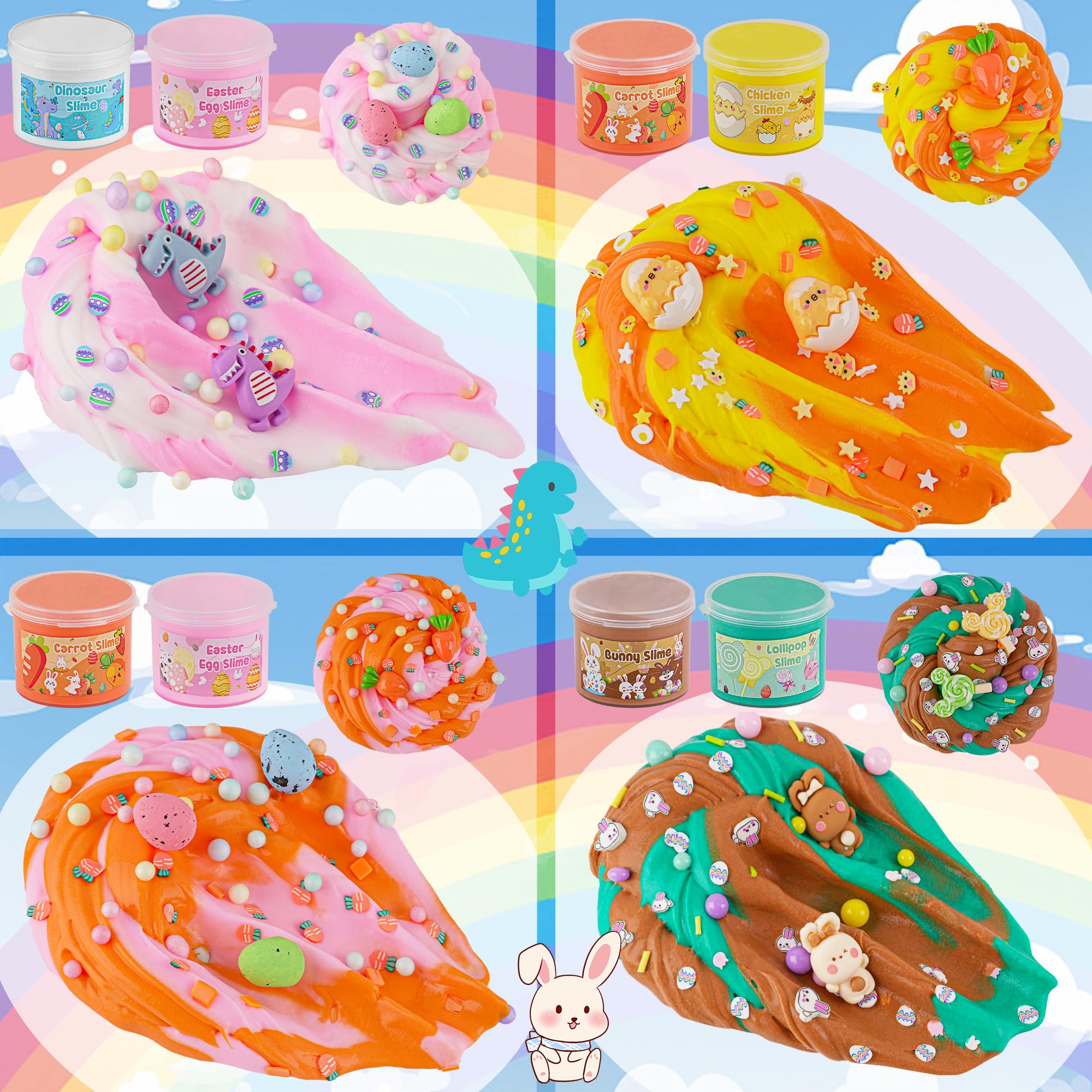 LAWOHO Butter Slime Kit - 6 Prefilled Easter Eggs with 360ml of Non-Stick Slime & Charms