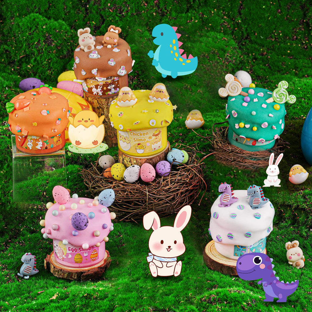 LAWOHO Butter Slime Kit - 6 Prefilled Easter Eggs with 360ml of Non-Stick Slime & Charms