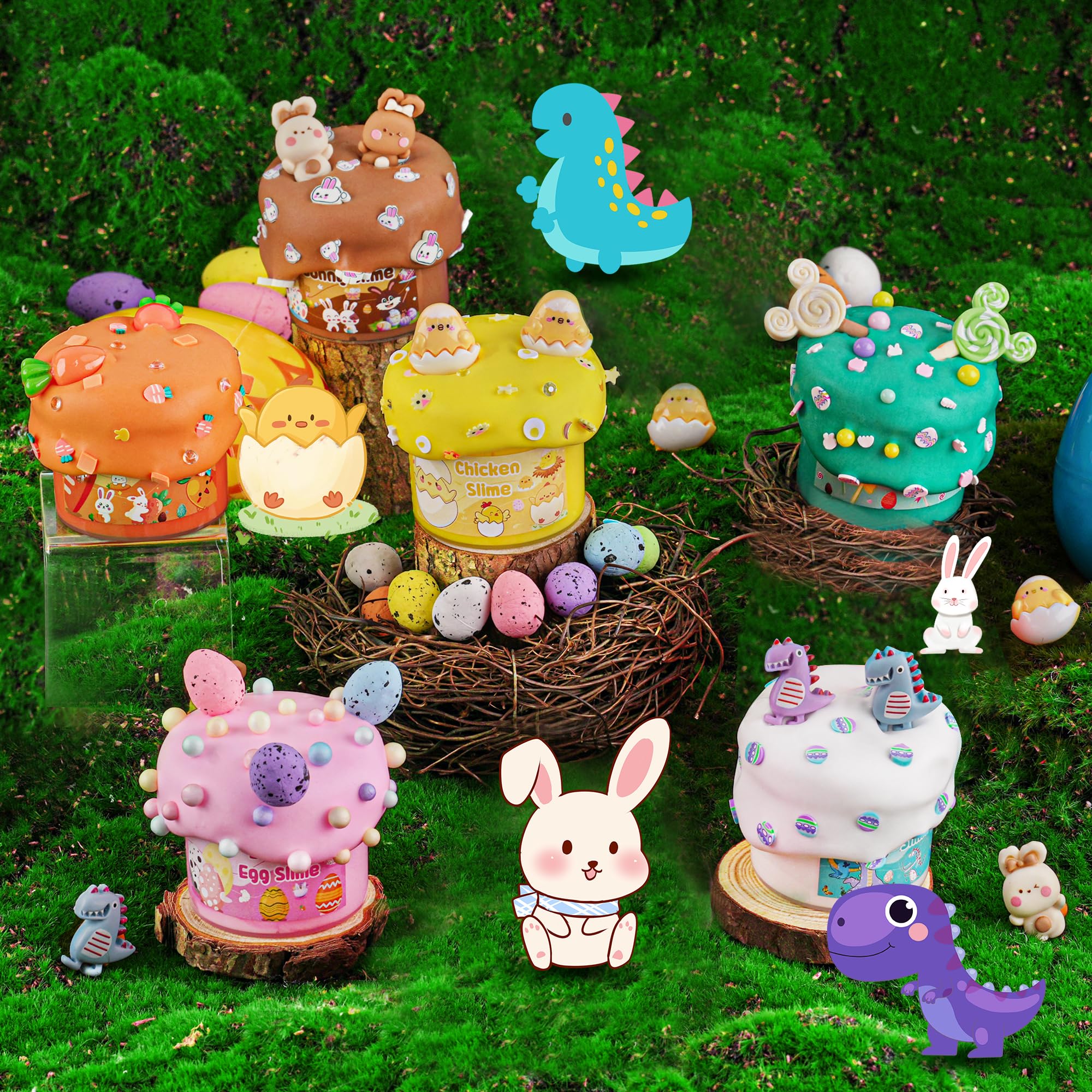 LAWOHO Butter Slime Kit - 6 Prefilled Easter Eggs with 360ml of Non-Stick Slime & Charms