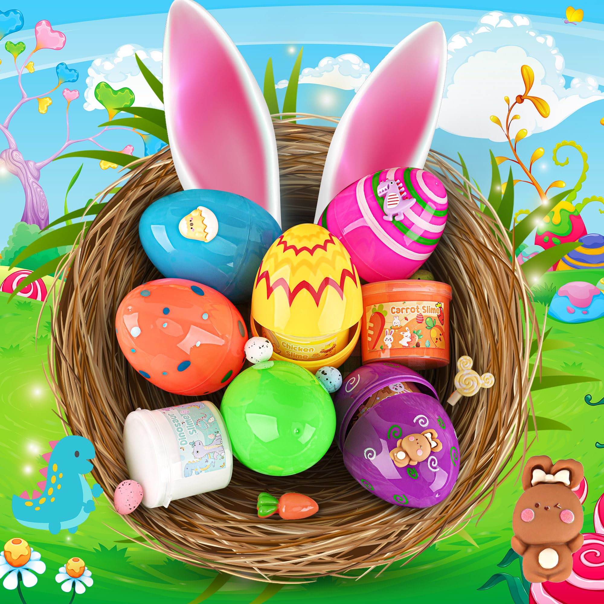 LAWOHO Butter Slime Kit - 6 Prefilled Easter Eggs with 360ml of Non-Stick Slime & Charms