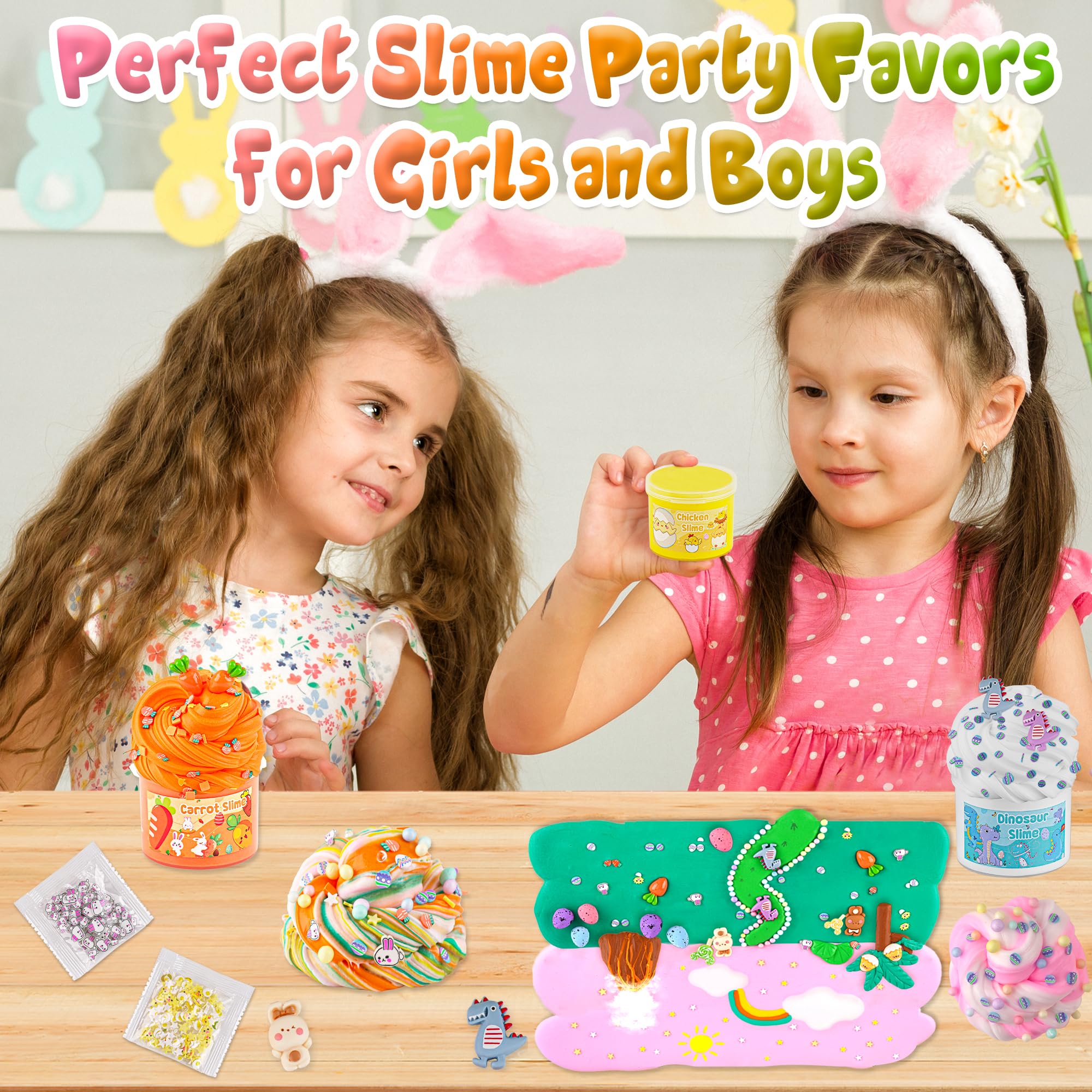 LAWOHO Butter Slime Kit - 6 Prefilled Easter Eggs with 360ml of Non-Stick Slime & Charms