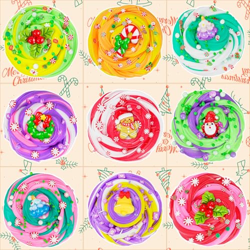LAWOHO Christmas Slime Kit – 4 Pack Butter Slime Balls with Festive Charms, Non-Toxic Stocking Stuffers for Kids Ages 4+