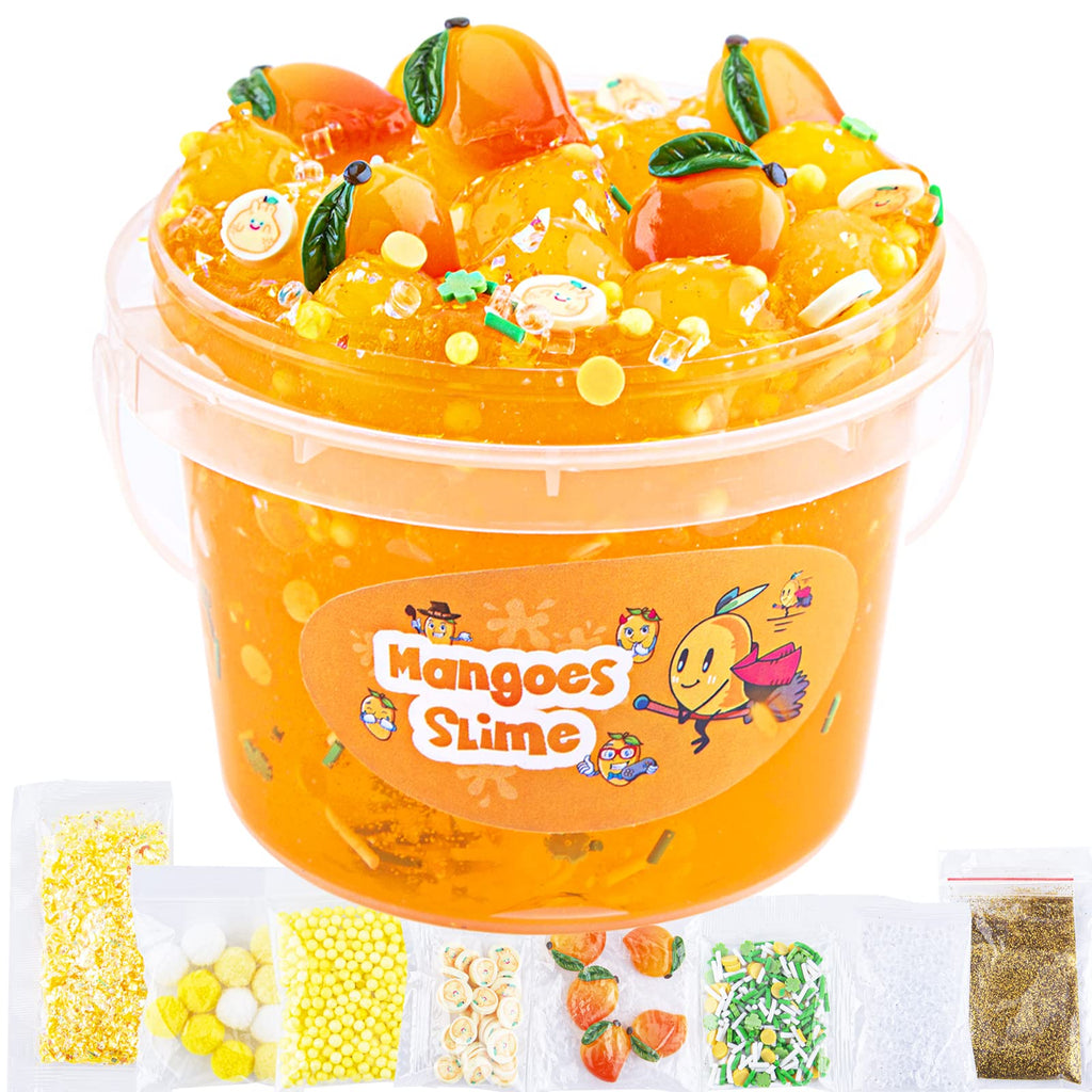 LAWOHO Clear Slime Kit - Orange Mango Jelly Cube with 8 Add-Ins, Non-Stick Stretchy Toy for Kids Ages 6+