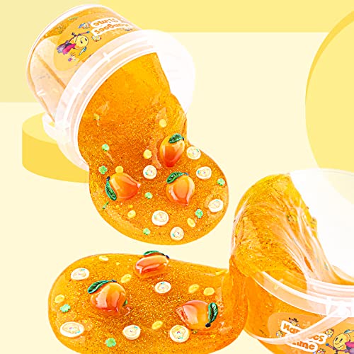 LAWOHO Clear Slime Kit - Orange Mango Jelly Cube with 8 Add-Ins, Non-Stick Stretchy Toy for Kids Ages 6+