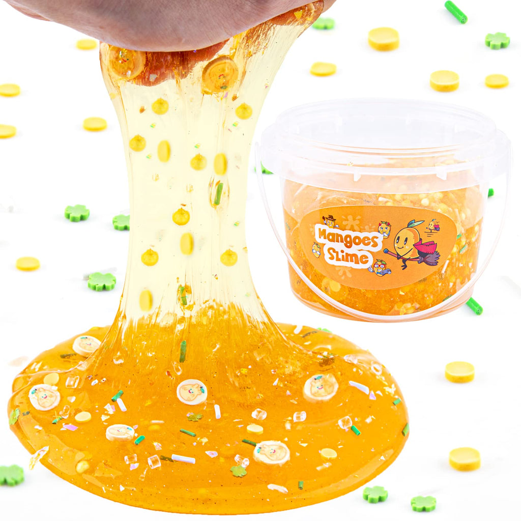 LAWOHO Clear Slime Kit - Orange Mango Jelly Cube with 8 Add-Ins, Non-Stick Stretchy Toy for Kids Ages 6+