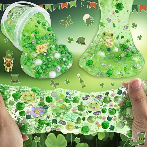 LAWOHO Frog Slime Kit – 300ml Green Clear Slime with Clay, Charms & Add-Ins for Kids