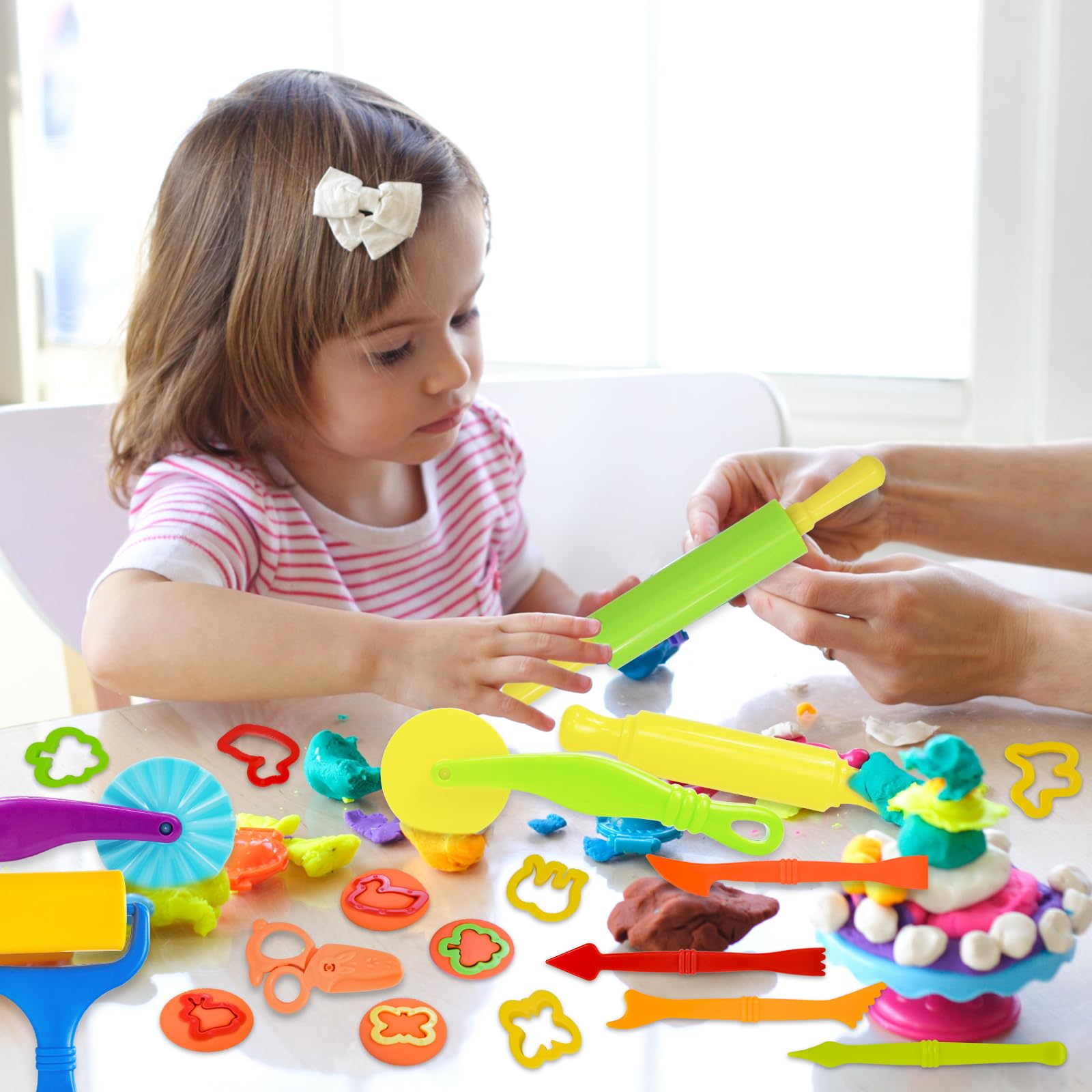LCY WEDSHI 22-Piece Dough Tool Set for Kids Ages 4-8 with Animal Cutters, Rolling Pins & Safety Scissors
