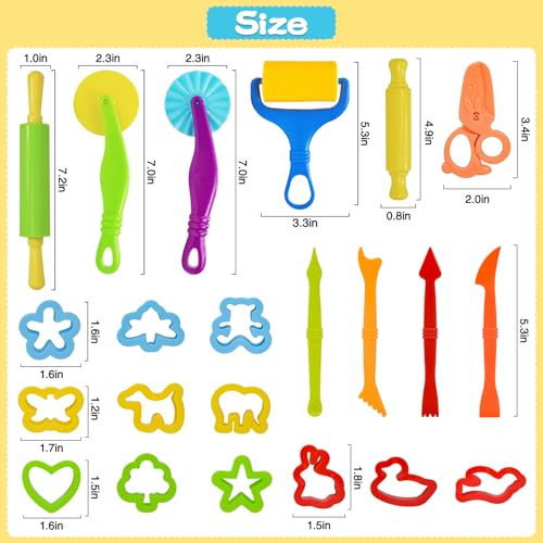 LCY WEDSHI 22-Piece Dough Tool Set for Kids Ages 4-8 with Animal Cutters, Rolling Pins & Safety Scissors