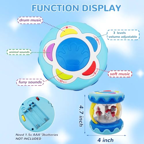 LDRYWW Musical Crawling Toy for Babies 1-3 Years – Blue Carousel Drum with Lights