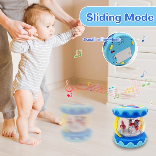 LDRYWW Musical Crawling Toy for Babies 1-3 Years – Blue Carousel Drum with Lights