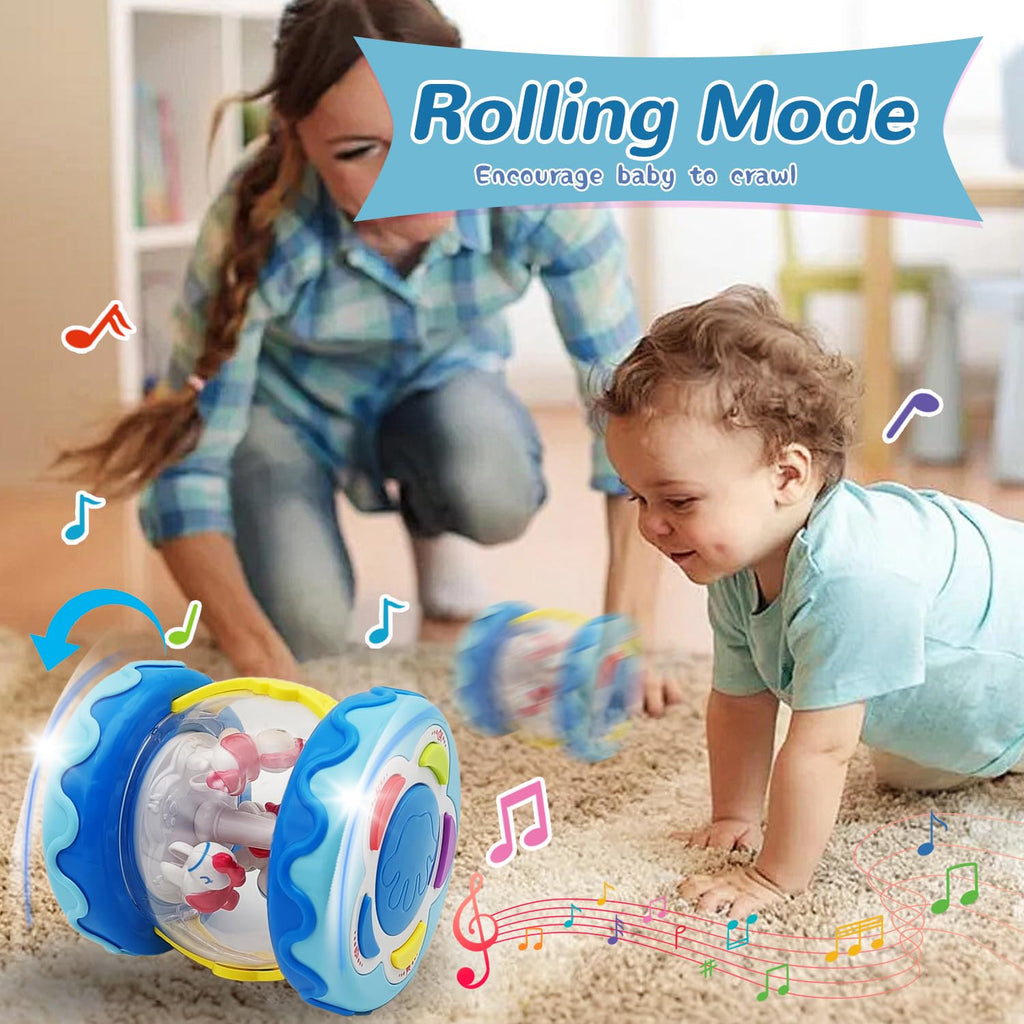 LDRYWW Musical Crawling Toy for Babies 1-3 Years – Blue Carousel Drum with Lights
