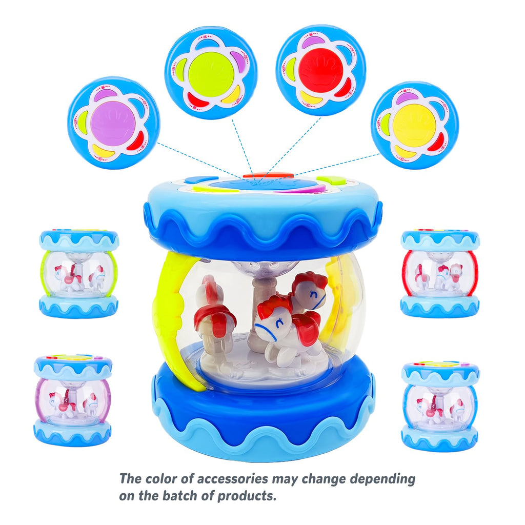 LDRYWW Musical Crawling Toy for Babies 1-3 Years – Blue Carousel Drum with Lights