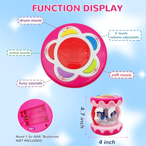 LDRYWW Musical Light-Up Hand Drum for Baby Girls 18+ Months - Pink