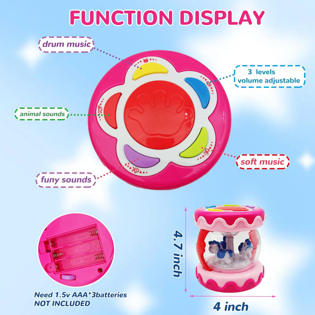 LDRYWW Musical Light-Up Hand Drum for Baby Girls 18+ Months - Pink
