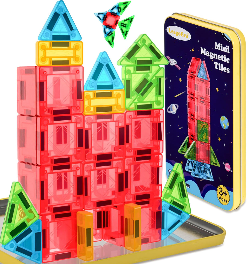 LeagoEra 32-Piece Mini Magnetic Tiles Travel Set: Portable Building Toy for Ages 3-12