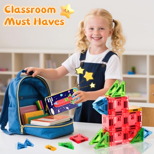 LeagoEra 32-Piece Mini Magnetic Tiles Travel Set: Portable Building Toy for Ages 3-12