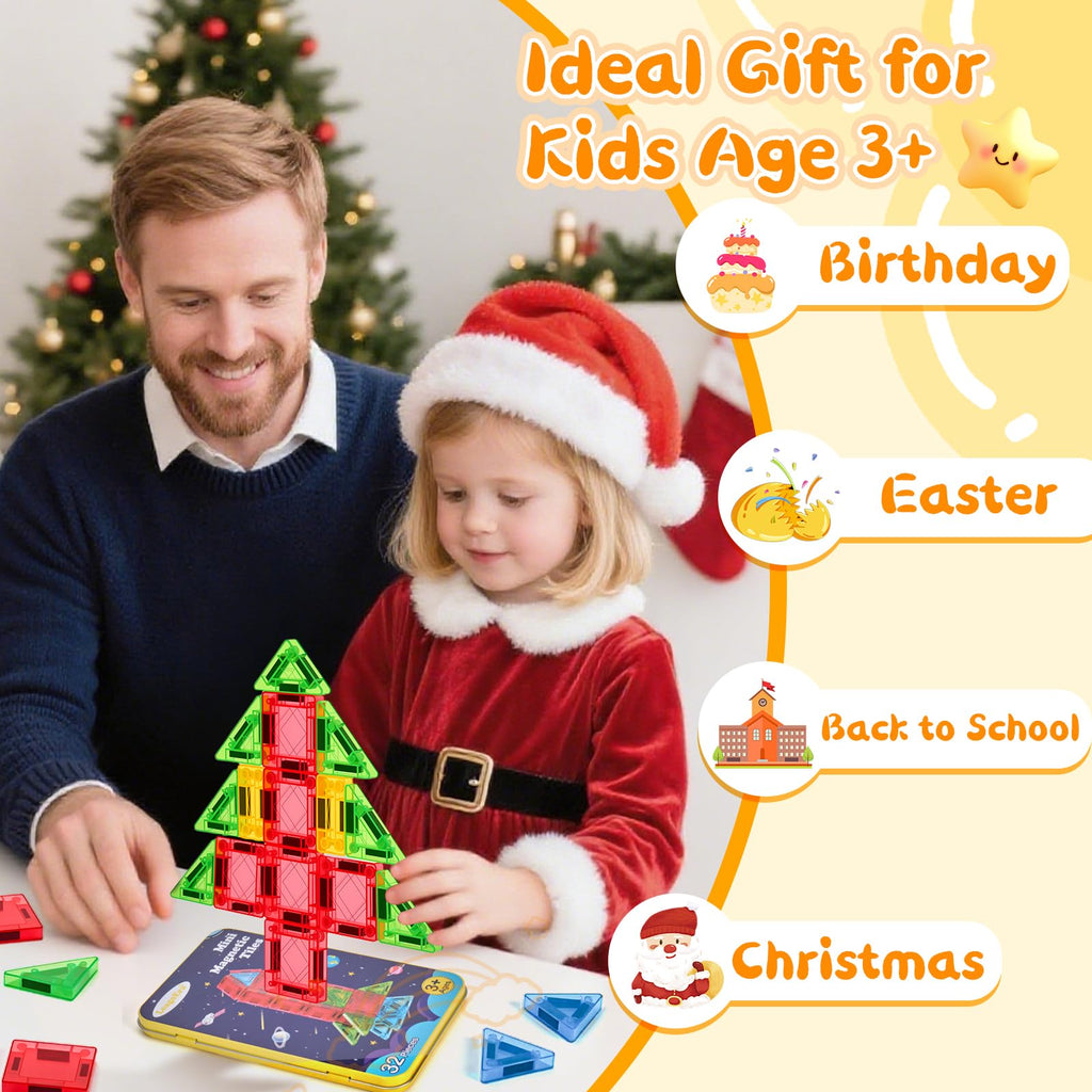 LeagoEra 32-Piece Mini Magnetic Tiles Travel Set: Portable Building Toy for Ages 3-12