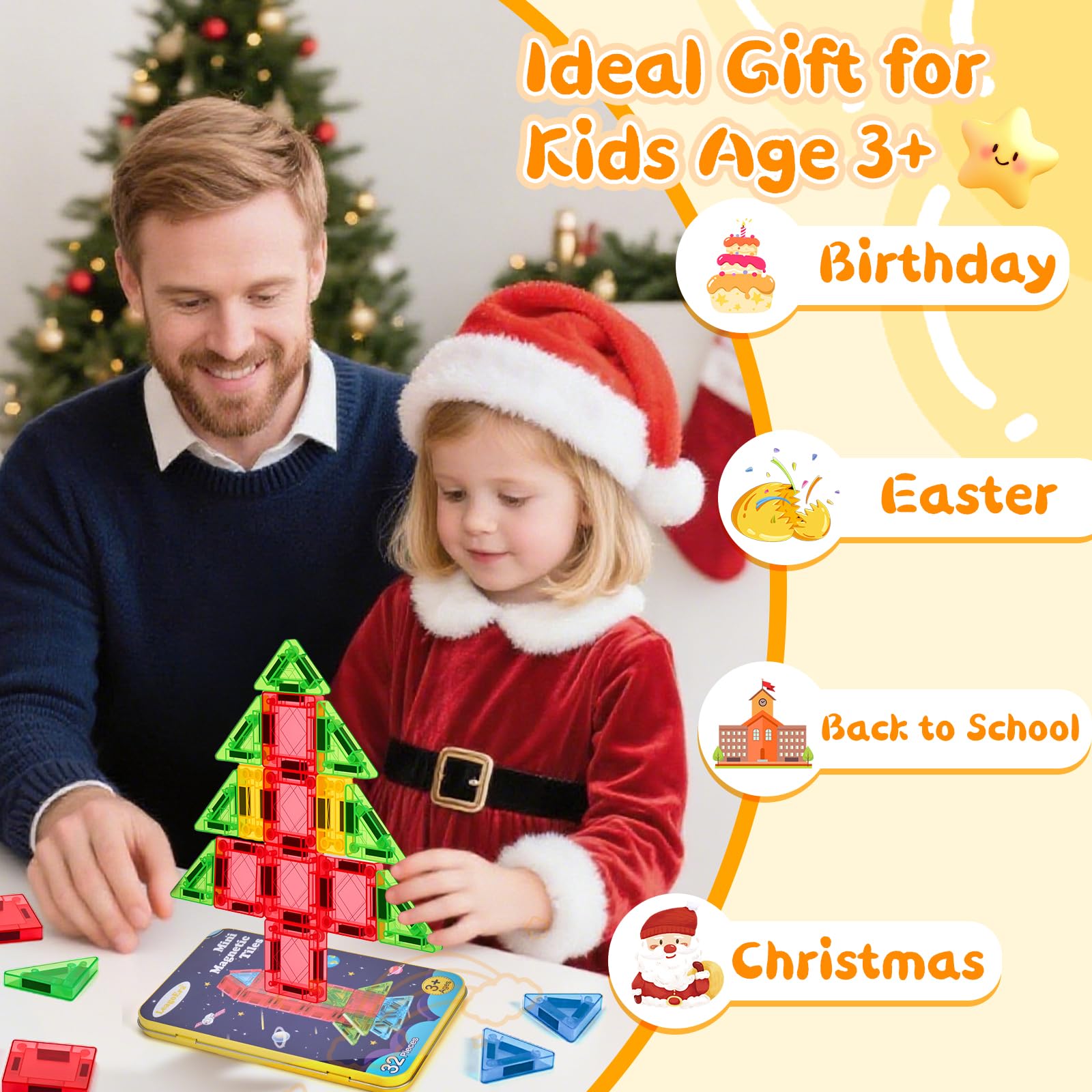 LeagoEra 32-Piece Mini Magnetic Tiles Travel Set: Portable Building Toy for Ages 3-12