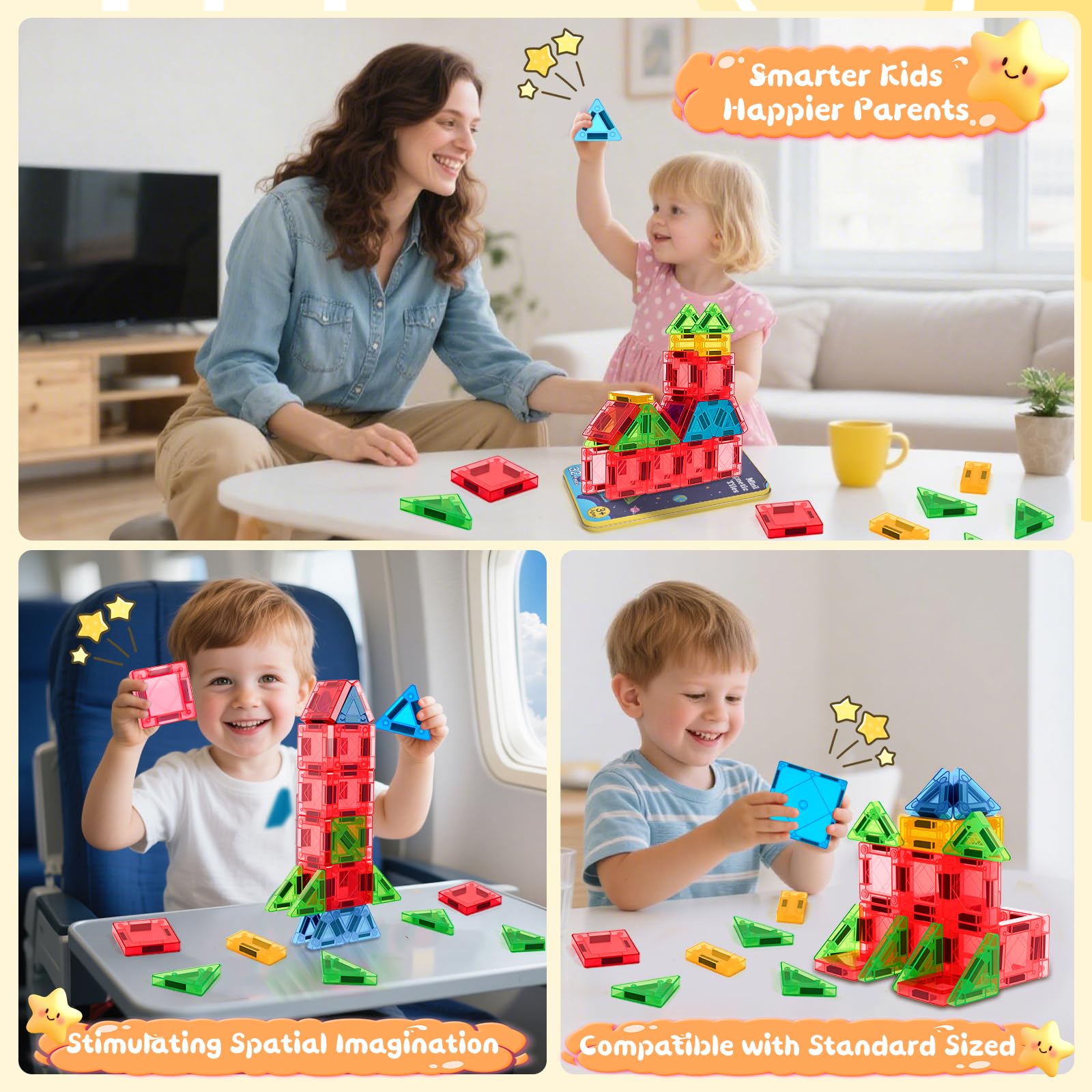 LeagoEra 32-Piece Mini Magnetic Tiles Travel Set: Portable Building Toy for Ages 3-12
