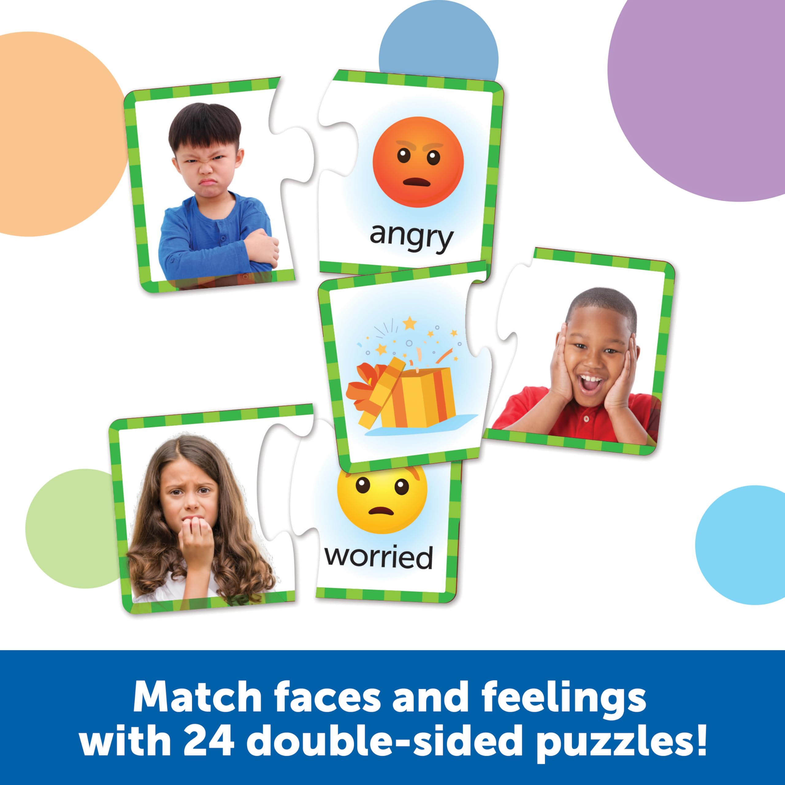 Learning Resources Feelings & Emotions Puzzle Cards - 24 Self-Correcting Puzzles for Social-Emotional Learning, Ages 3+