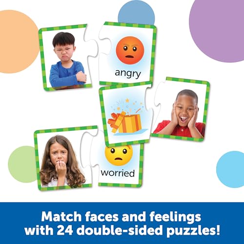Learning Resources Feelings & Emotions Puzzle Cards - 24 Self-Correcting Puzzles for Social-Emotional Learning, Ages 3+