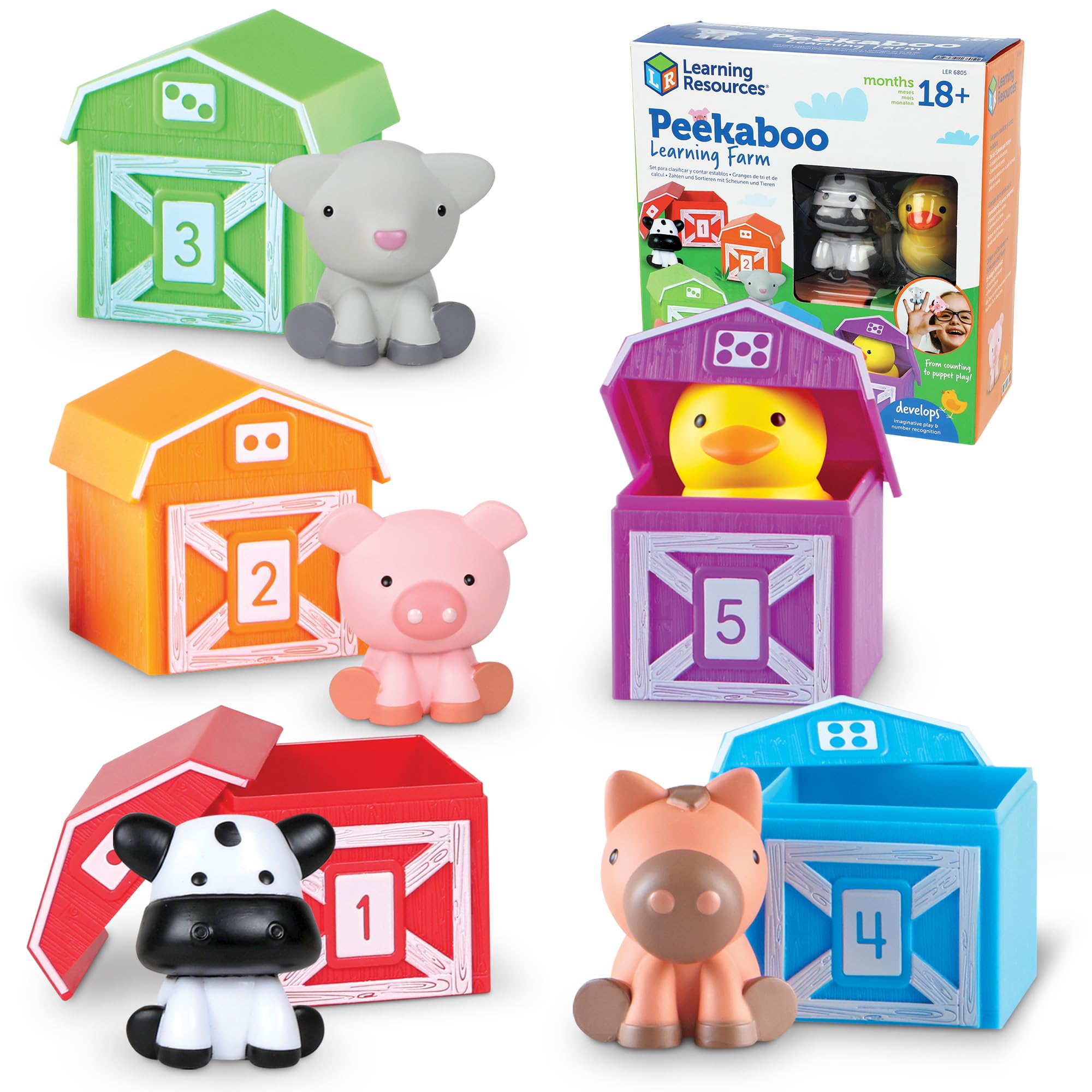 Learning Resources Peekaboo Learning Farm – Toddler Animal Toys with Finger Puppets, Counting & Sorting