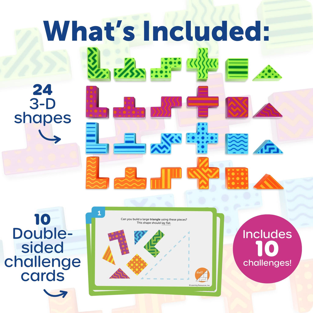 Learning Resources STEM Explorers Brainometry: 3D Puzzle Game for Kids Ages 5+, 24 Blocks & 10 Cards
