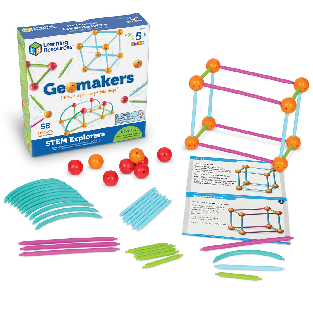 Learning Resources STEM Explorers Geomakers – 58-Piece Shape-Building Set for Kids Ages 5+
