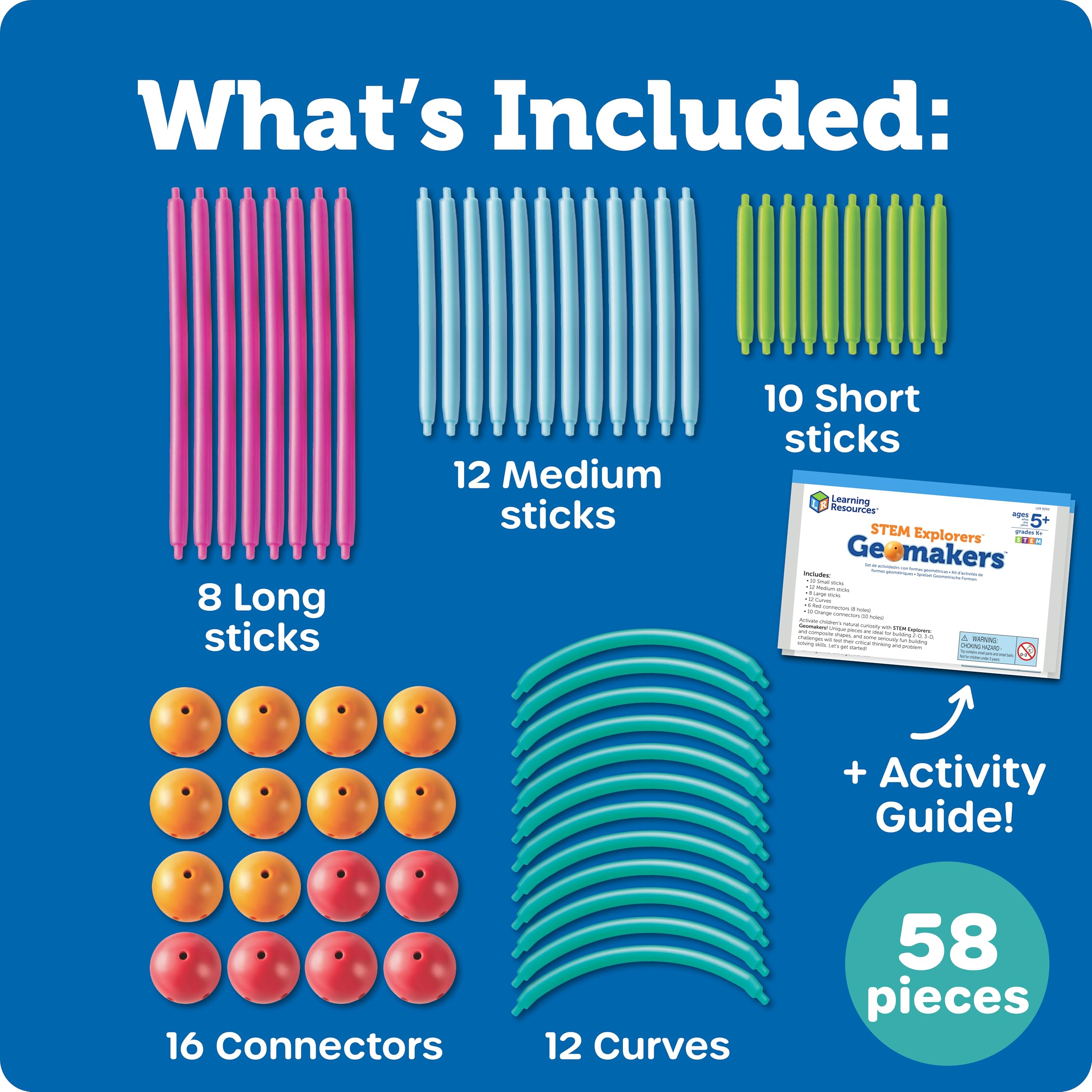 Learning Resources STEM Explorers Geomakers – 58-Piece Shape-Building Set for Kids Ages 5+