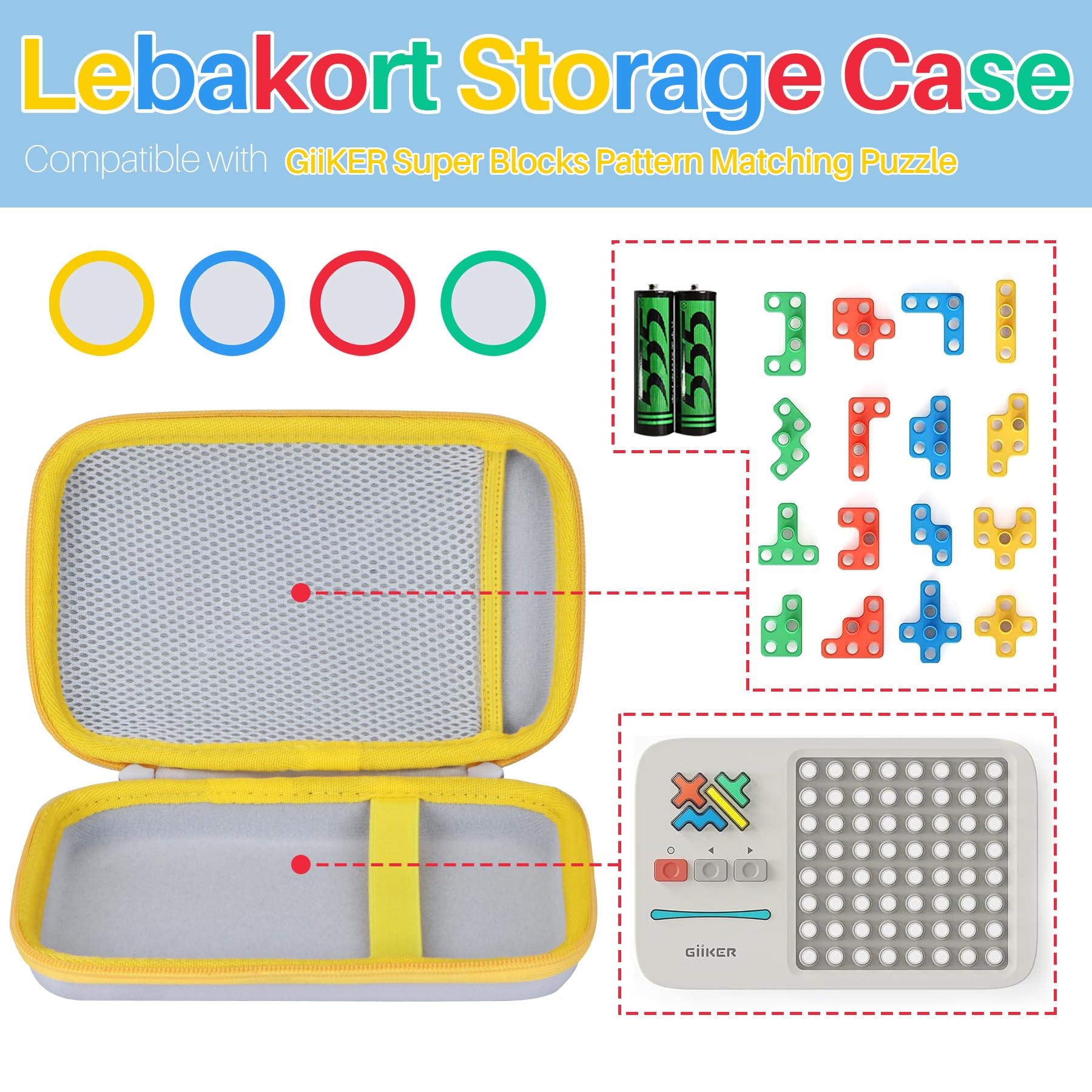 Lebakort Storage Case for GiiKER Super Blocks – Off White + Blue Protective Travel Case